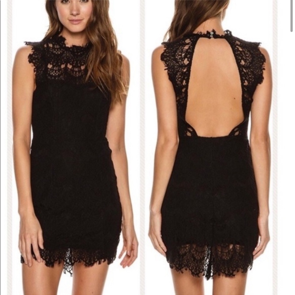 Free People black crochet open back mini dress XS